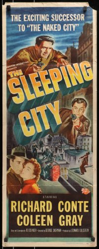 8g333 SLEEPING CITY insert 1950 Richard Conte, Coleen Gray, Alex Nicol, film noir!