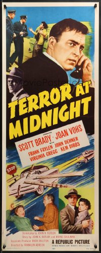 8g370 TERROR AT MIDNIGHT insert 1956 Scott Brady, Joan Vohs, film noir, cool car crash art!