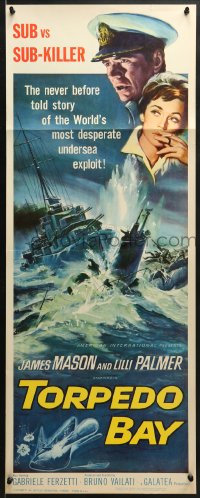 8g386 TORPEDO BAY insert 1964 James Mason, Lilli Palmer, art of destroyer ramming submarine!