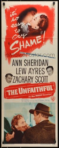 8g405 UNFAITHFUL insert 1947 Ann Sheridan, Lew Ayres, it's so easy to cry shame!