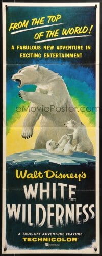 8g430 WHITE WILDERNESS insert 1958 Disney, cool art of polar bear & arctic animals on top of world!