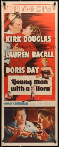 8g446 YOUNG MAN WITH A HORN insert 1950 jazz man Kirk Douglas, sexy Lauren Bacall + Doris Day!