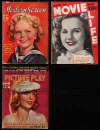 8h004 LOT OF 3 MOVIE MAGAZINES 1930s-1940s Shirley Temple, Deanna Dubrin, Loretta Young!