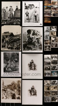 8h368 LOT OF 39 8X10 STILLS SHOWING TRAINS 1940s-1970s railroad images from a variety of movies!