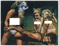 8j502 DE SADE color 11x14 still 1969 wild image of Keir Dullea tied down by topless masked women!