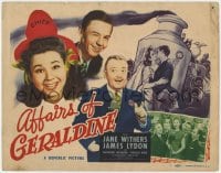 8j012 AFFAIRS OF GERALDINE TC 1946 art of newly married Jane Withers & Jimmy Lydon & fire engine!
