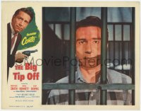 8j413 BIG TIP OFF LC 1955 super close up of Richard Conte behind prison bars, film noir!