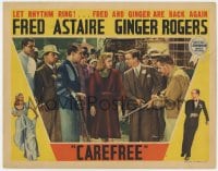 8j453 CAREFREE LC 1938 close up of Fred Astaire & Ginger Rogers surrounded by hunting party!
