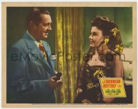 8j454 CARIBBEAN MYSTERY LC 1945 close up of James Dunn with gun smiling at pretty Sheila Ryan!