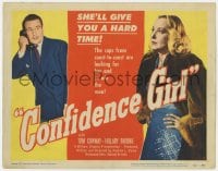 8j056 CONFIDENCE GIRL TC 1952 bad girl Hillary Brooke wants to give Tom Conway a hard time!