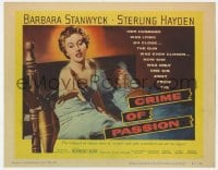 8j063 CRIME OF PASSION TC 1957 sexy Barbara Stanwyck reaches for gun to shoot Sterling Hayden!