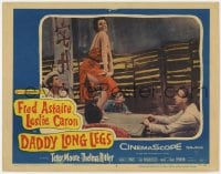 8j491 DADDY LONG LEGS LC #6 1955 four men watching sexy Leslie Caron dance on their table!
