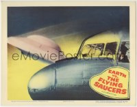 8j546 EARTH VS. THE FLYING SAUCERS LC 1956 sci-fi classic, cool image of UFO flying by airplane!