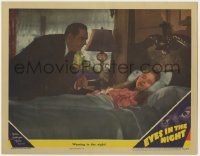 8j554 EYES IN THE NIGHT LC 1942 Edward Arnold gives sleeping Donna Reed a warning in the night!