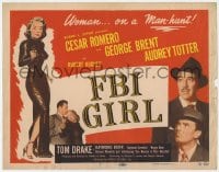 8j098 FBI GIRL TC 1951 sexy full-length art of Audrey Totter with gun, a woman on a man-hunt!