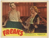 8j585 FREAKS LC R1949 close up of clown Wallace Ford & pretty Leila Hyams, Tod Browning classic!