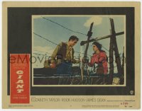 8j594 GIANT LC #7 1956 James Dean getting a drink, Elizabeth Taylor, directed by George Stevens!