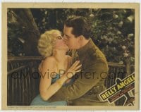8j622 HELL'S ANGELS linen LC R1937 sexy barely-dressed Jean Harlow kissing James Hall, Howard Hughes