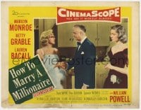 8j638 HOW TO MARRY A MILLIONAIRE LC #2 1953 Lauren Bacall watches William Powell & Marilyn Monroe!
