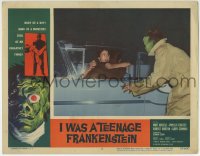 8j651 I WAS A TEENAGE FRANKENSTEIN LC #3 1957 close up of monster attacking couple necking in car!