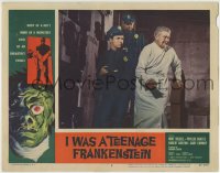 8j652 I WAS A TEENAGE FRANKENSTEIN LC #6 1957 c/u of policemen with scientist, cool border art!
