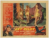 8j668 JET PILOT LC #6 1957 John Wayne admiring sexy Janet Leigh in multiple mirrors, Howard Hughes