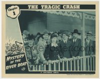 8j754 MYSTERY OF THE RIVER BOAT chapter 1 LC 1944 purser Marjorie Clements & crowd, Tragic Crash!