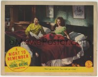 8j766 NIGHT TO REMEMBER LC 1942 Loretta Young & Brian Aherne are terrified in their beds!