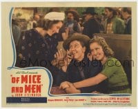 8j773 OF MICE & MEN LC 1940 smoking Burgess Meredith between two ladies, John Steinbeck!