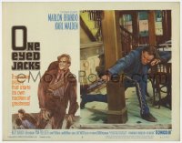 8j775 ONE EYED JACKS LC #8 1961 great close up of star & director Marlon Brando crouching with gun!