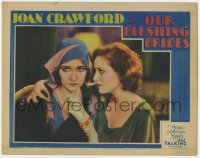 8j779 OUR BLUSHING BRIDES LC 1930 c/u of intense Joan Crawford staring at Dorothy Sebastian, rare!