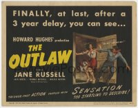 8j228 OUTLAW TC R1950 art of sexiest Jane Russell & Jack Buetel, Howard Hughes classic!