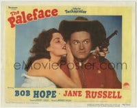 8j789 PALEFACE LC #1 1948 sexy Jane Russell with gun whispers into cowboy Bob Hope's ear!
