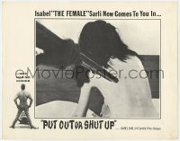 8j818 PUT OUT OR SHUT UP LC 1958 point of view image of gun pointed at naked Isabel Sarli in bed!