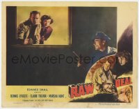 8j826 RAW DEAL LC #5 1948 cop with gun under Marsha Hunt & Dennis O'Keefe looking out window!