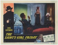 8j851 SAINT'S GIRL FRIDAY LC #7 1954 sexy Naomi Chance walks in on smoking Louis Hayward!