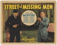 8j296 STREET OF MISSING MEN TC 1939 Charles Bickford pointing gun at smoking Harry Carey!