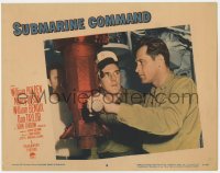 8j901 SUBMARINE COMMAND LC #6 1951 close up of William Holden & Bendix standing at periscope!