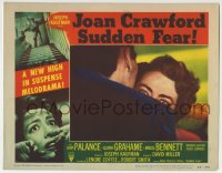 8j903 SUDDEN FEAR LC #3 1952 great close up of terrified Joan Crawford behind shoulder, film noir!