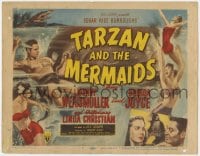 8j301 TARZAN & THE MERMAIDS TC 1948 art of Johnny Weissmuller battling octopus, sexy Brenda Joyce!