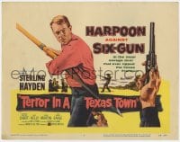 8j312 TERROR IN A TEXAS TOWN TC 1958 Sterling Hayden holding huge harpoon in western action!