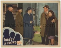 8j931 THREE'S A CROWD LC 1945 Pamela Blake & Charles Gordon stare at man with flashlight!