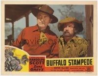 8j935 THUNDERING HERD LC #4 R1950 Harry Carey & Raymond Hatton in Zane Grey's Buffalo Stampede!