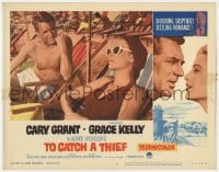 8j938 TO CATCH A THIEF LC #8 R1963 close up of Grace Kelly & Cary Grant at beach, Alfred Hitchcock