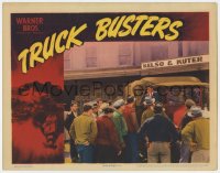 8j955 TRUCK BUSTERS LC 1942 man in truck points gun at angry mob gathered around him!
