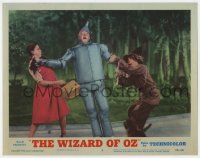 8j988 WIZARD OF OZ LAMINATED LC #5 R1955 Judy Garland & Ray Bolger help leaning Jack Haley, Toto!