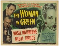8j353 WOMAN IN GREEN TC 1945 Basil Rathbone as Sherlock Holmes, Nigel Bruce as Dr. Watson, Brooke!