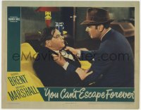 8j997 YOU CAN'T ESCAPE FOREVER LC 1942 close up of George Brent angrily grabbing Gene Lockhart!