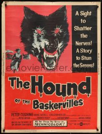 8k034 HOUND OF THE BASKERVILLES 30x40 1959 Peter Cushing, great blood-dripping dog artwork!