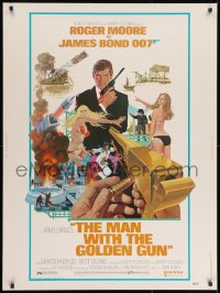 8k041 MAN WITH THE GOLDEN GUN 30x40 1974 art of Roger Moore as James Bond by Robert McGinnis!